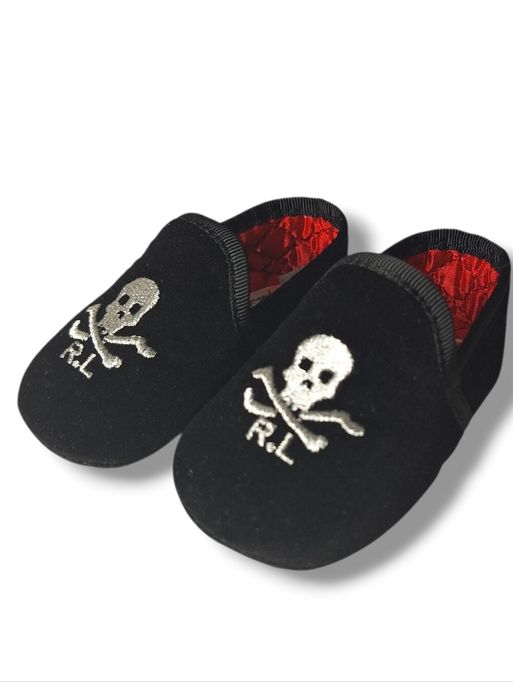 Ralph Lauren Baby Boy Shoes Ash Slipper Size 1 Skull Crossbones Pirate Velvet